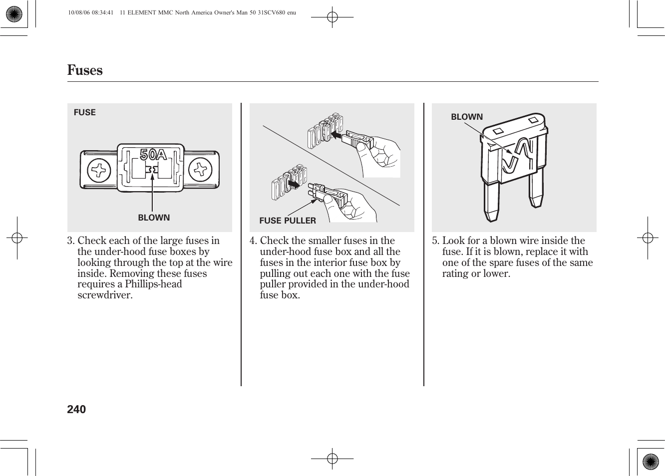 Fuses | HONDA 2011 Element User Manual | Page 246 / 286