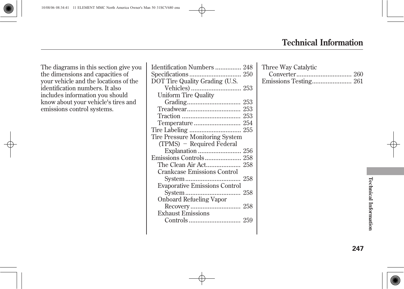 Technical information | HONDA 2011 Element User Manual | Page 253 / 286