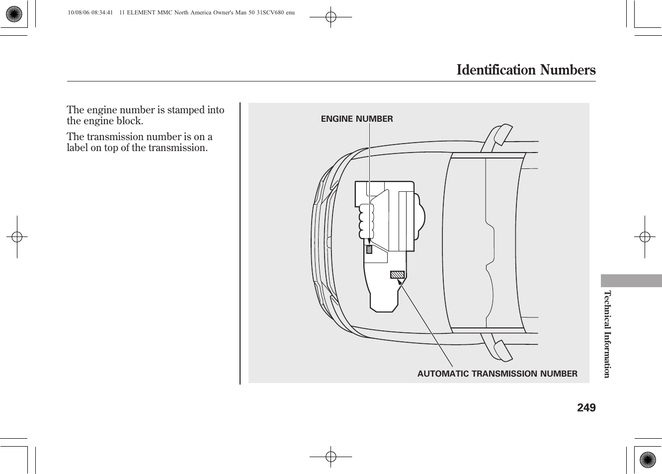 Identification numbers | HONDA 2011 Element User Manual | Page 255 / 286