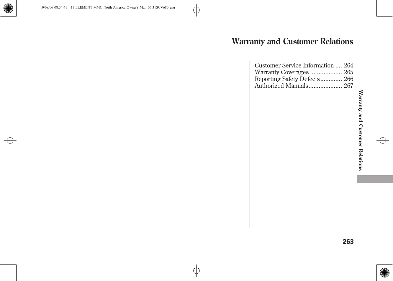 Warranty and customer relations | HONDA 2011 Element User Manual | Page 269 / 286
