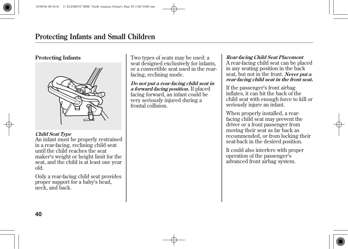 Protecting infants and small children | HONDA 2011 Element User Manual | Page 46 / 286