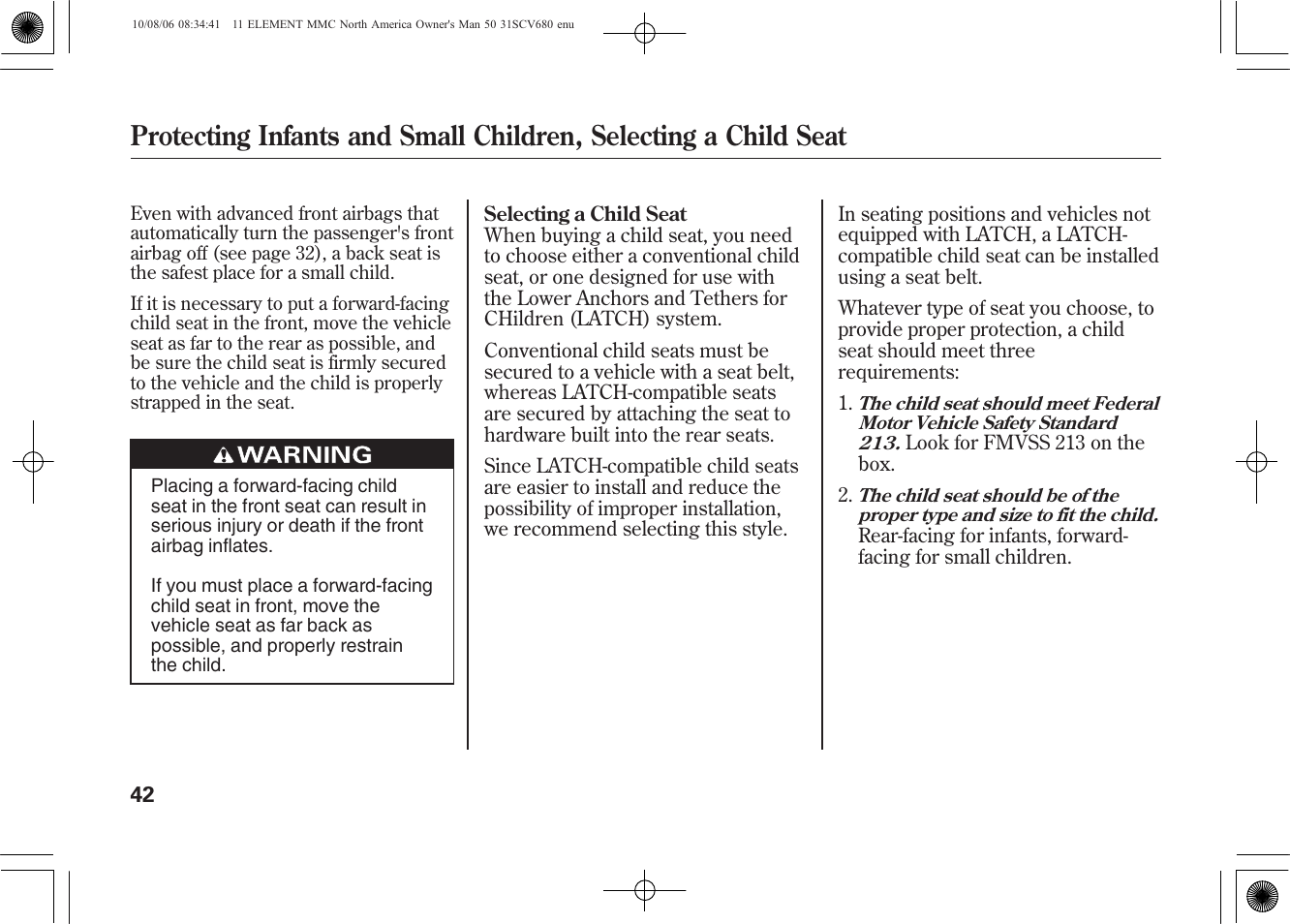 HONDA 2011 Element User Manual | Page 48 / 286