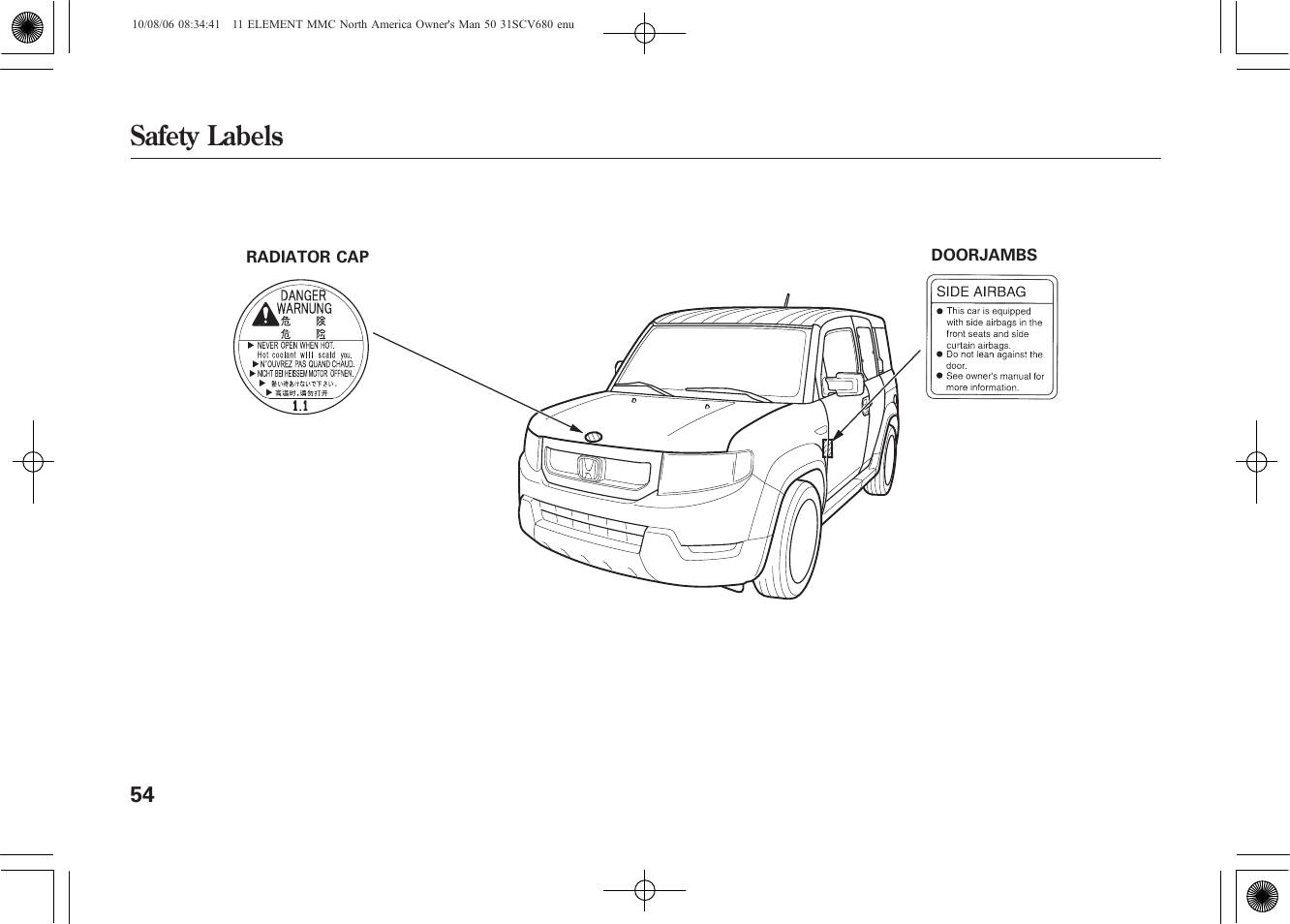 Safety labels | HONDA 2011 Element User Manual | Page 60 / 286