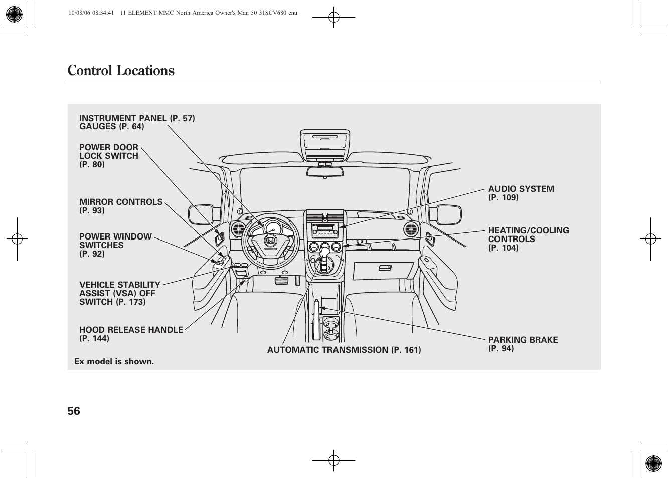 Control locations | HONDA 2011 Element User Manual | Page 62 / 286