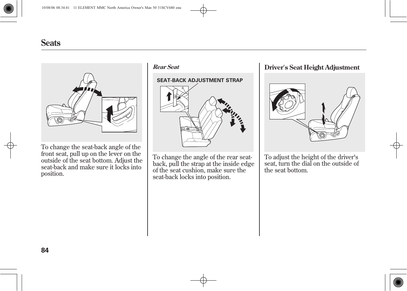 Seats | HONDA 2011 Element User Manual | Page 90 / 286
