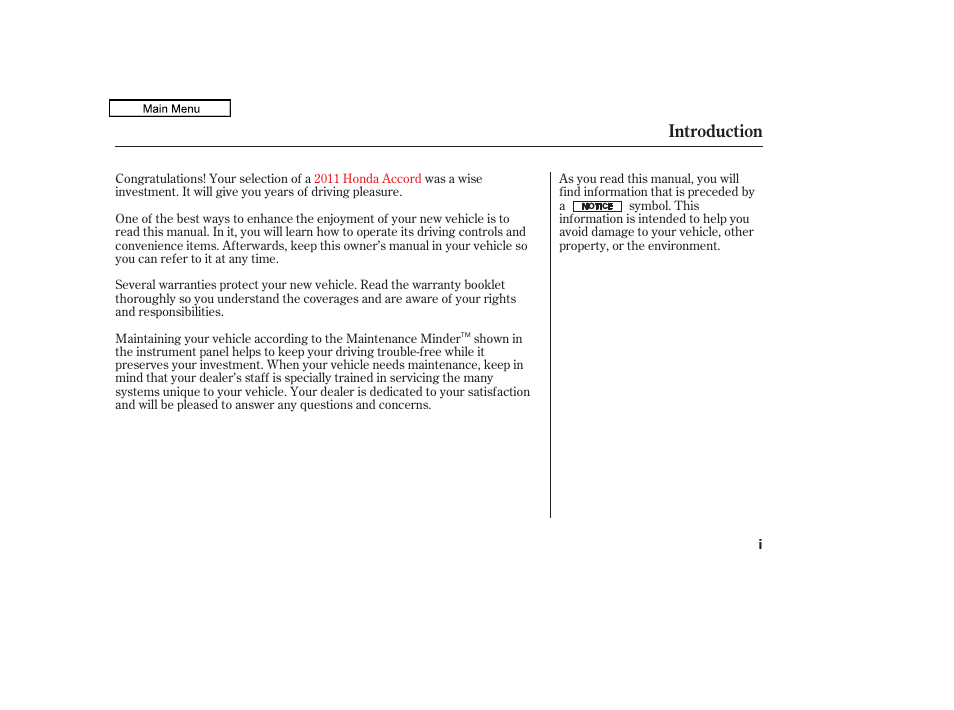 HONDA 2011 Accord Sedan User Manual | 454 pages