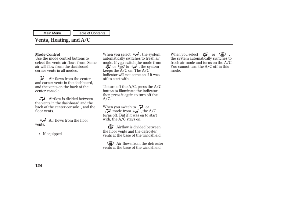 Vents, heating, and a/c | HONDA 2011 Accord Sedan User Manual | Page 127 / 454