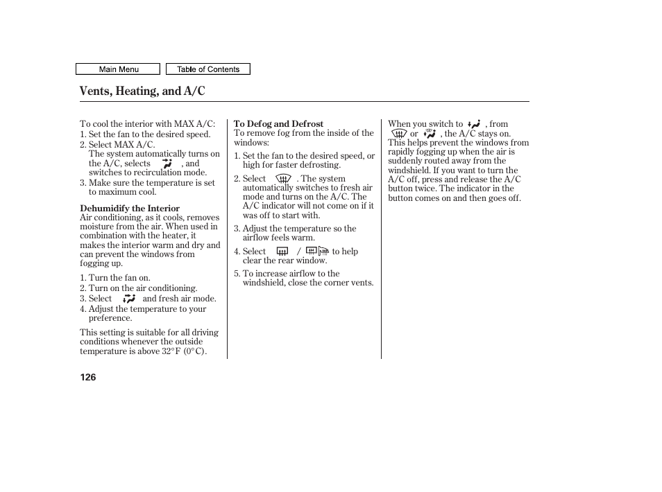 Vents, heating, and a/c | HONDA 2011 Accord Sedan User Manual | Page 129 / 454