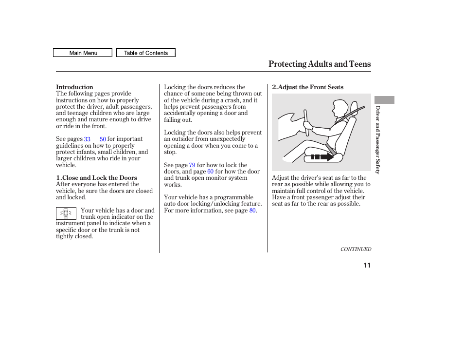 Protecting adults and teens | HONDA 2011 Accord Sedan User Manual | Page 14 / 454