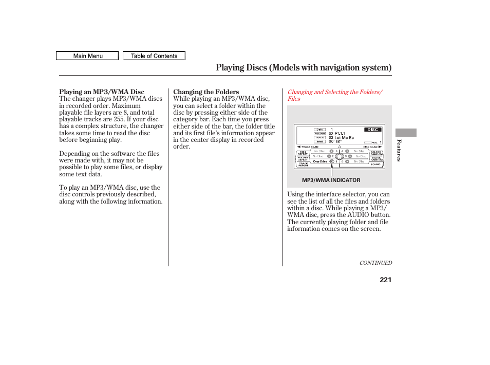 Playing discs (models with navigation system) | HONDA 2011 Accord Sedan User Manual | Page 224 / 454