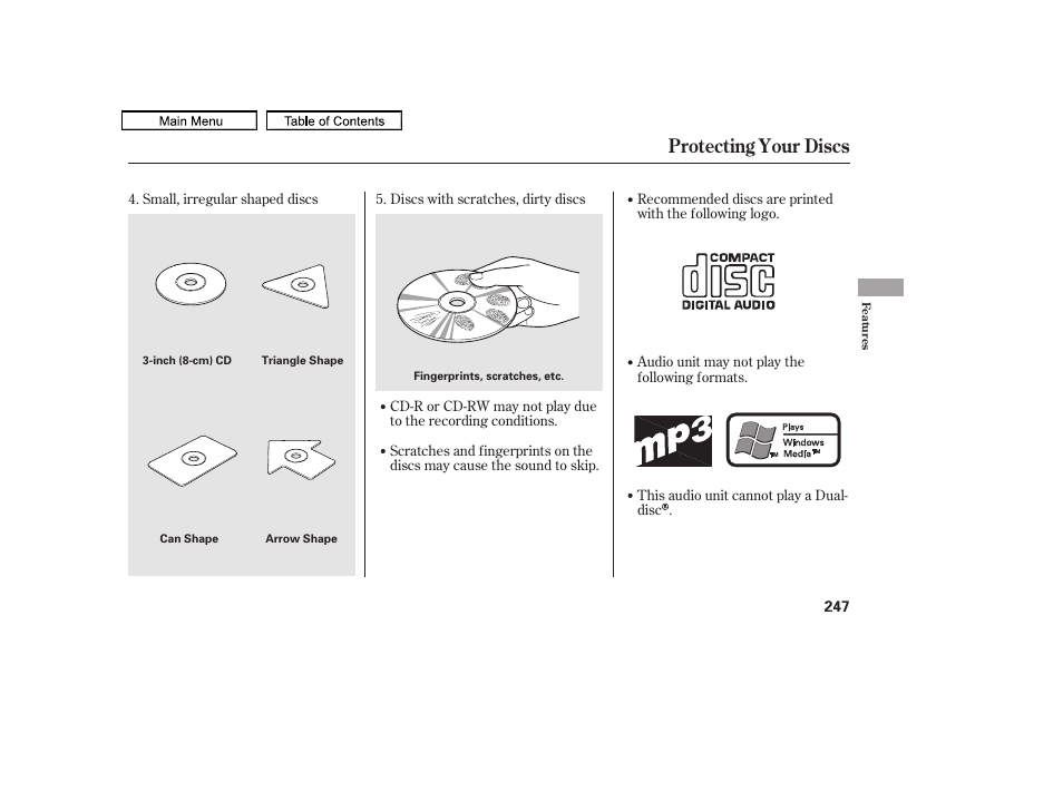 Protecting your discs, 2011 accord sedan | HONDA 2011 Accord Sedan User Manual | Page 250 / 454