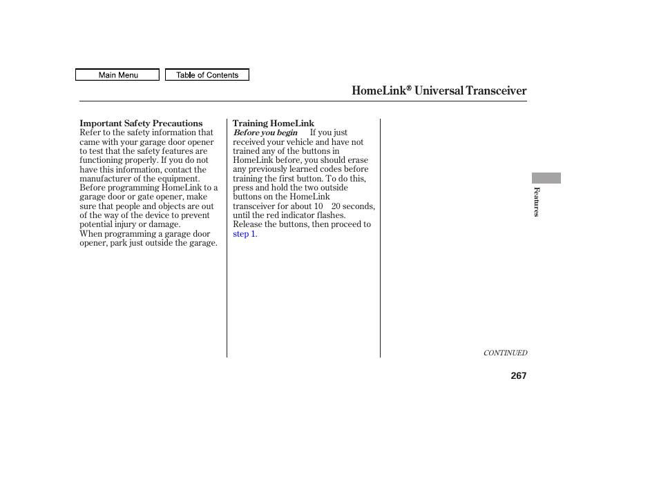 Homelink universal transceiver | HONDA 2011 Accord Sedan User Manual | Page 270 / 454