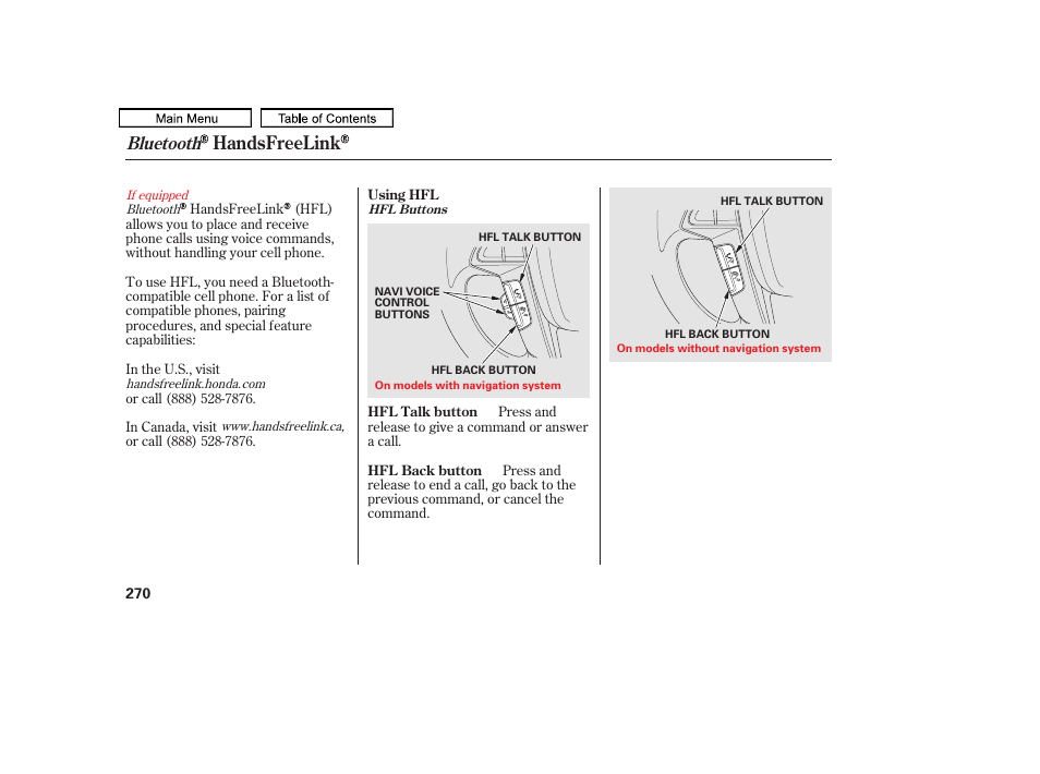 Handsfreelink, Bluetooth | HONDA 2011 Accord Sedan User Manual | Page 273 / 454