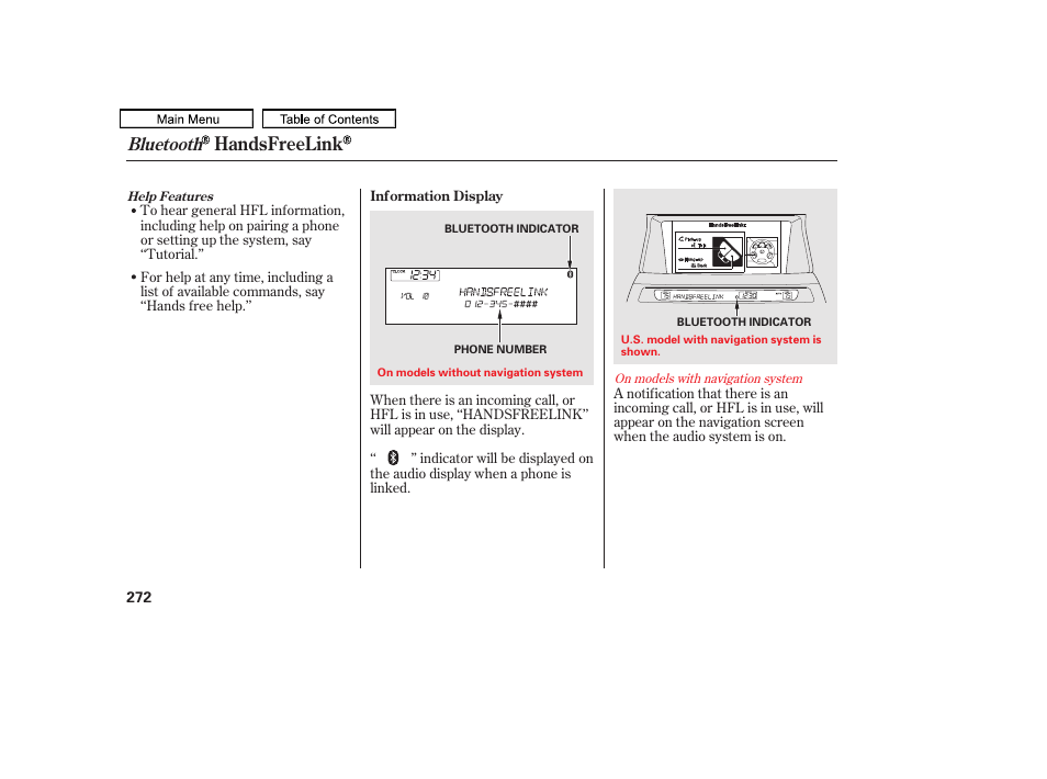 Handsfreelink, Bluetooth | HONDA 2011 Accord Sedan User Manual | Page 275 / 454