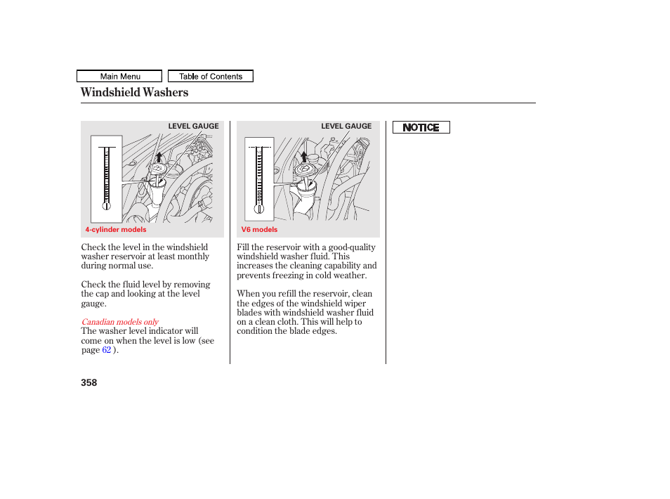 Washer fluid, Windshield washers | HONDA 2011 Accord Sedan User Manual | Page 361 / 454