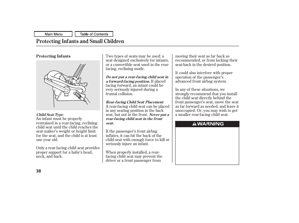 Protecting infants and small children | HONDA 2011 Accord Sedan User Manual | Page 41 / 454