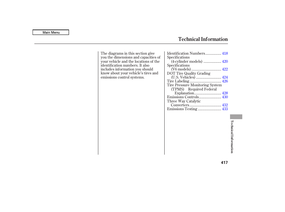 Technical inf ormation, Technical information | HONDA 2011 Accord Sedan User Manual | Page 420 / 454