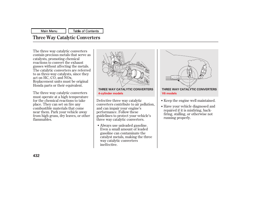 Three way catalytic converters | HONDA 2011 Accord Sedan User Manual | Page 435 / 454