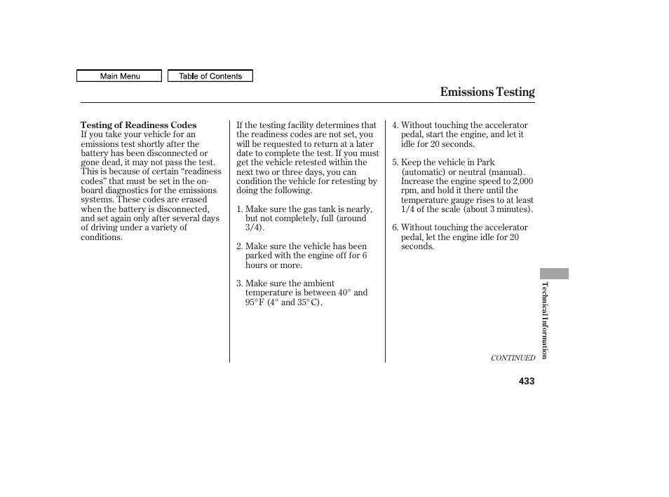 Emissions testing | HONDA 2011 Accord Sedan User Manual | Page 436 / 454