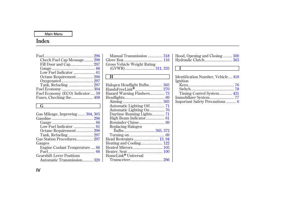 Index | HONDA 2011 Accord Sedan User Manual | Page 446 / 454