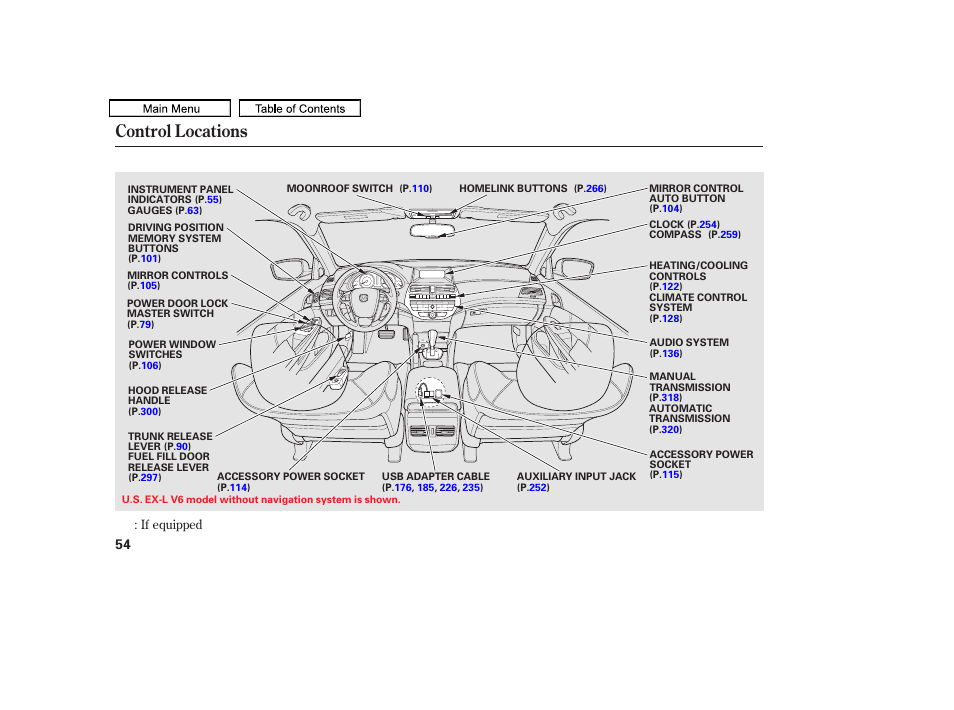 Control locations, 2011 accord sedan | HONDA 2011 Accord Sedan User Manual | Page 57 / 454