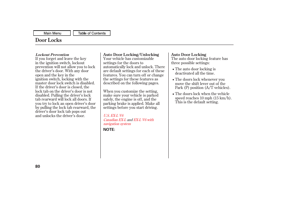 Door locks | HONDA 2011 Accord Sedan User Manual | Page 83 / 454