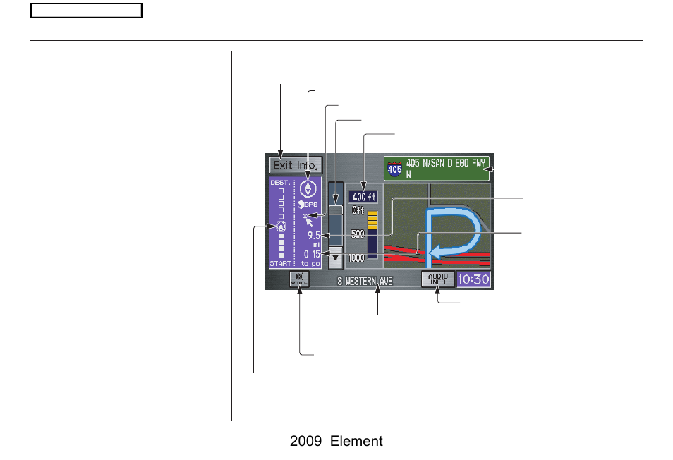 Driving to your destination, 2009 element, Guidance screen | HONDA 2009 Element Navigation User Manual | Page 50 / 150