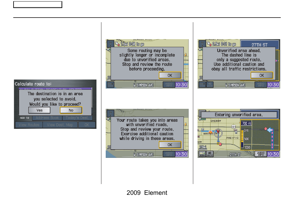 Driving to your destination, 2009 element | HONDA 2009 Element Navigation User Manual | Page 61 / 150