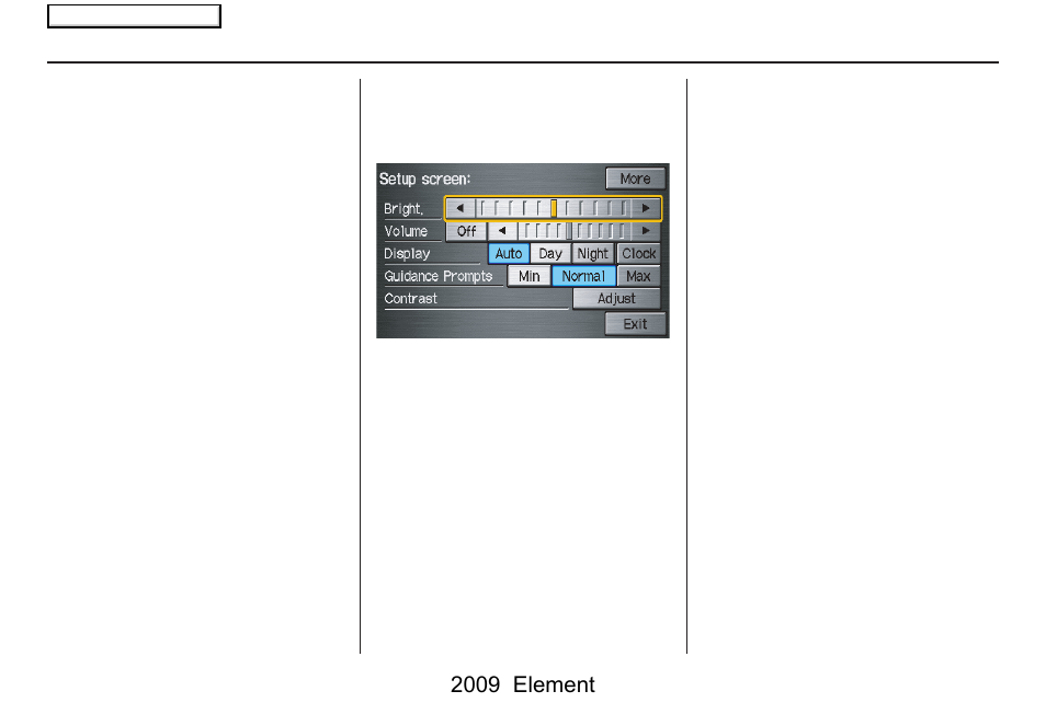 System setup, 2009 element | HONDA 2009 Element Navigation User Manual | Page 72 / 150