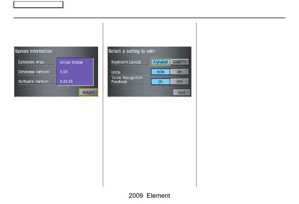 System setup, 2009 element | HONDA 2009 Element Navigation User Manual | Page 91 / 150