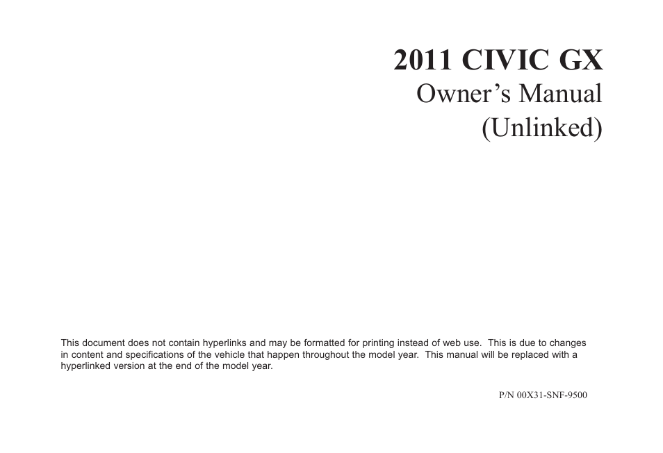 HONDA 2011 Civic GX User Manual | 36 pages