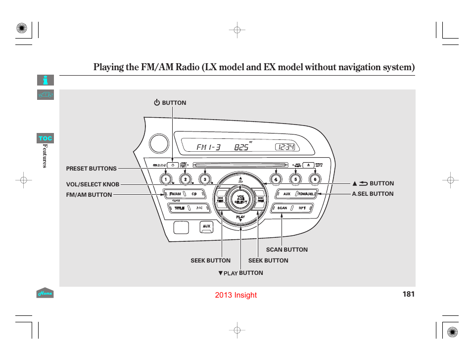 Audio system - lx model & ex w/o navi | HONDA 2013 Insight User Manual | Page 184 / 411