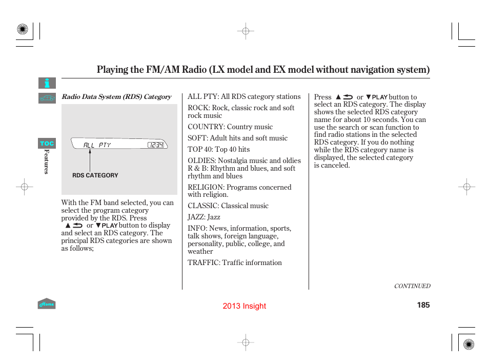 HONDA 2013 Insight User Manual | Page 188 / 411