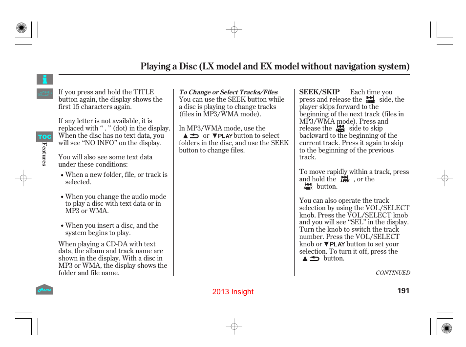 HONDA 2013 Insight User Manual | Page 194 / 411