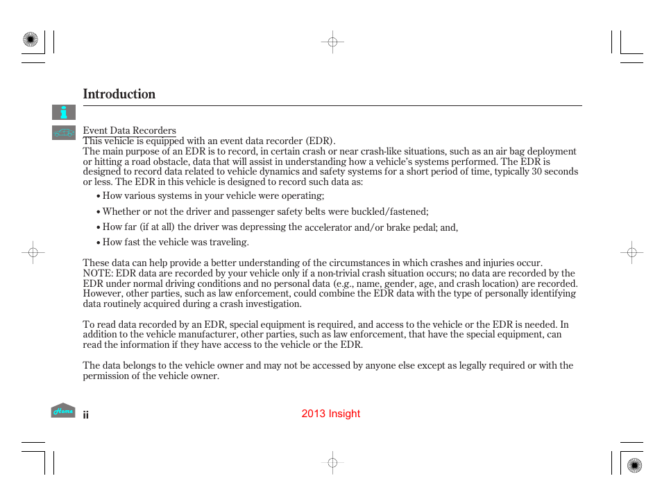 Introduction | HONDA 2013 Insight User Manual | Page 2 / 411