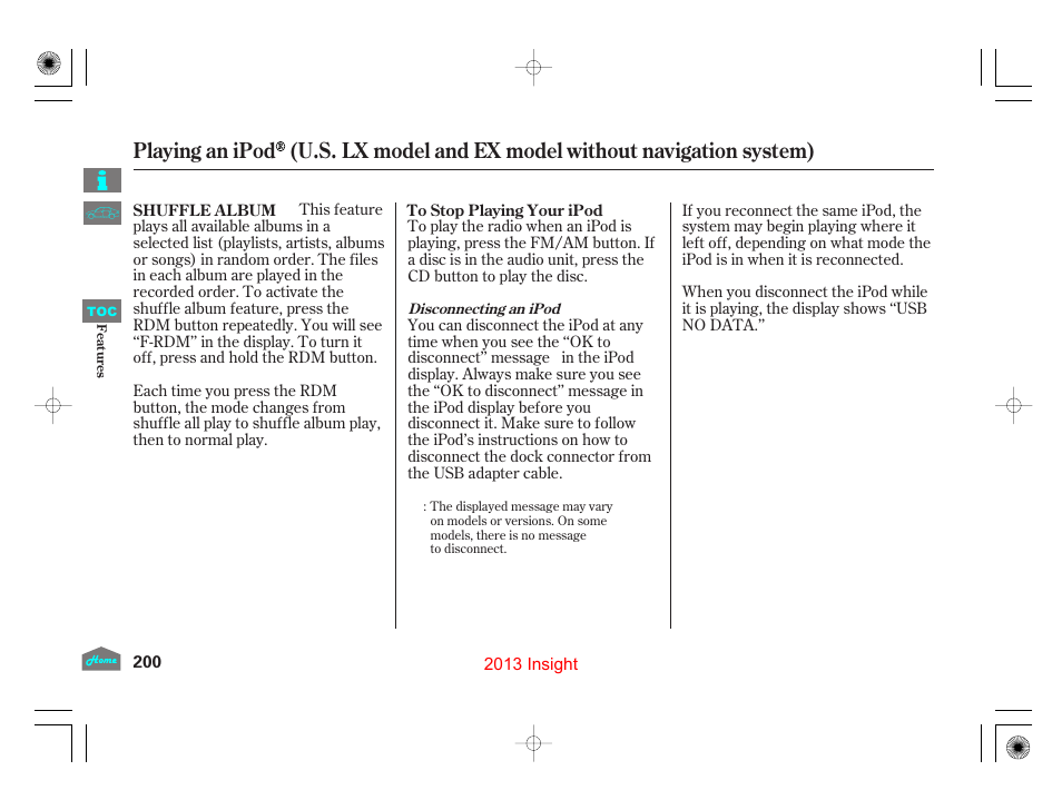 HONDA 2013 Insight User Manual | Page 203 / 411