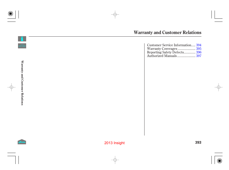 Warranty and customer relations | HONDA 2013 Insight User Manual | Page 396 / 411