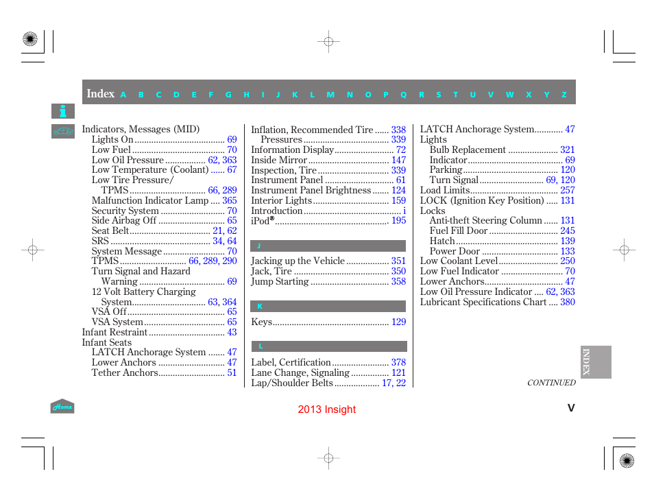 HONDA 2013 Insight User Manual | Page 405 / 411