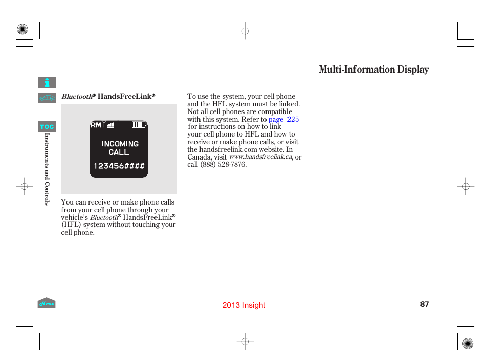 Multi-information display | HONDA 2013 Insight User Manual | Page 90 / 411
