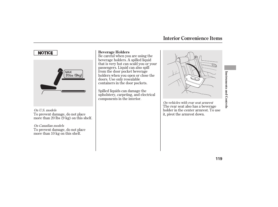 Interior convenience items | HONDA 2011 CR-V User Manual | Page 125 / 446