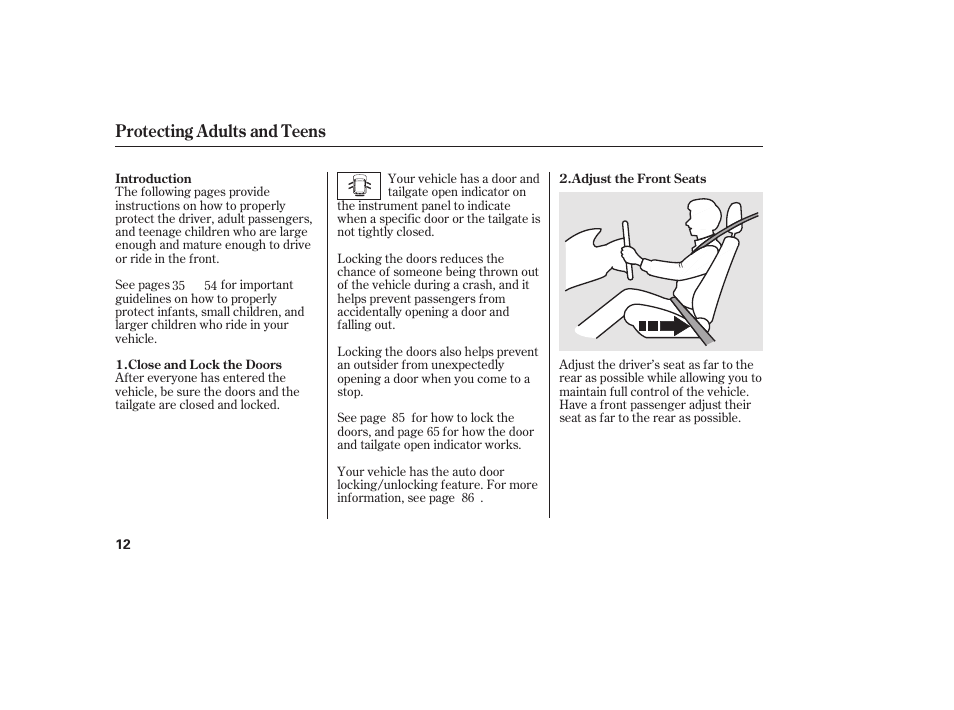 Protecting adults and teens | HONDA 2011 CR-V User Manual | Page 18 / 446