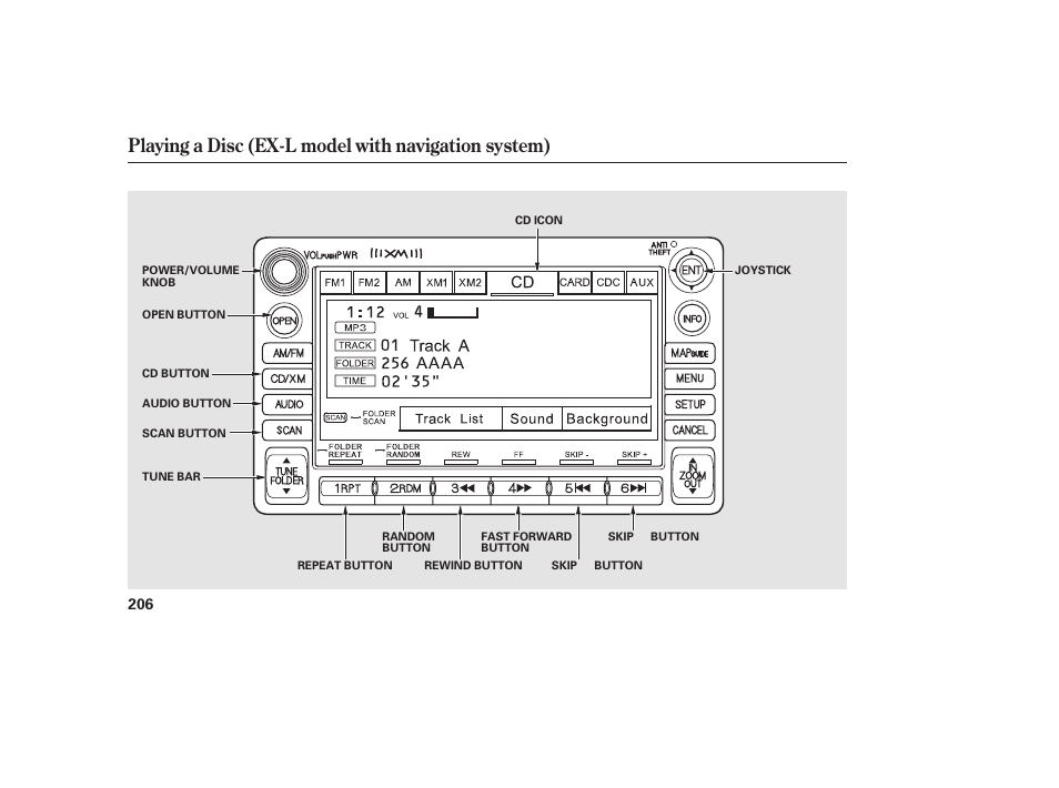 Playing a disc (ex-l model with navigation system) | HONDA 2011 CR-V User Manual | Page 212 / 446