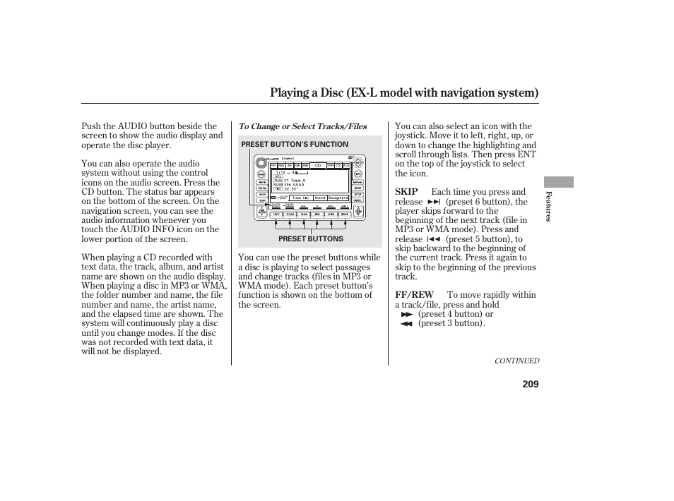 Playing a disc (ex-l model with navigation system) | HONDA 2011 CR-V User Manual | Page 215 / 446