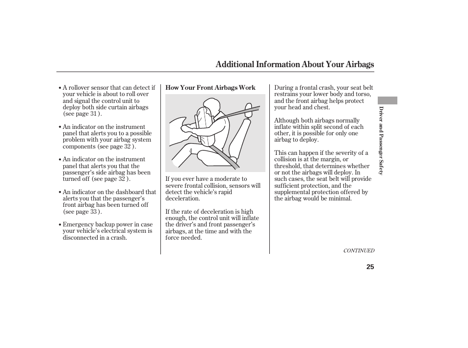 Additional information about your airbags | HONDA 2011 CR-V User Manual | Page 31 / 446