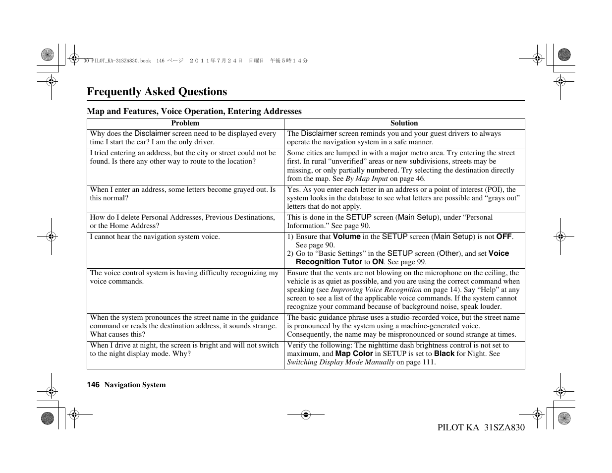 Frequently asked questions | HONDA 2012 Pilot Navigation User Manual | Page 147 / 179