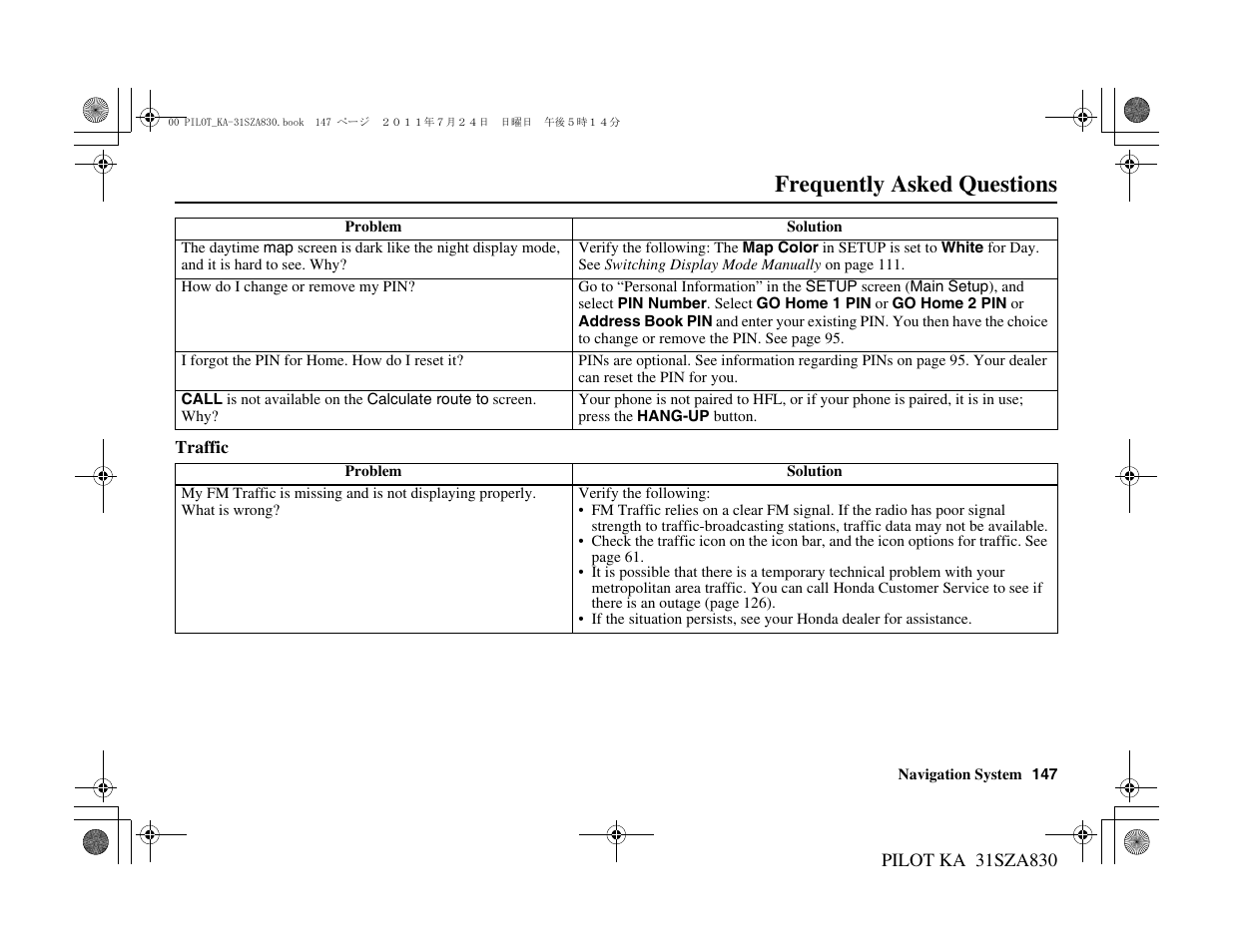 Frequently asked questions | HONDA 2012 Pilot Navigation User Manual | Page 148 / 179