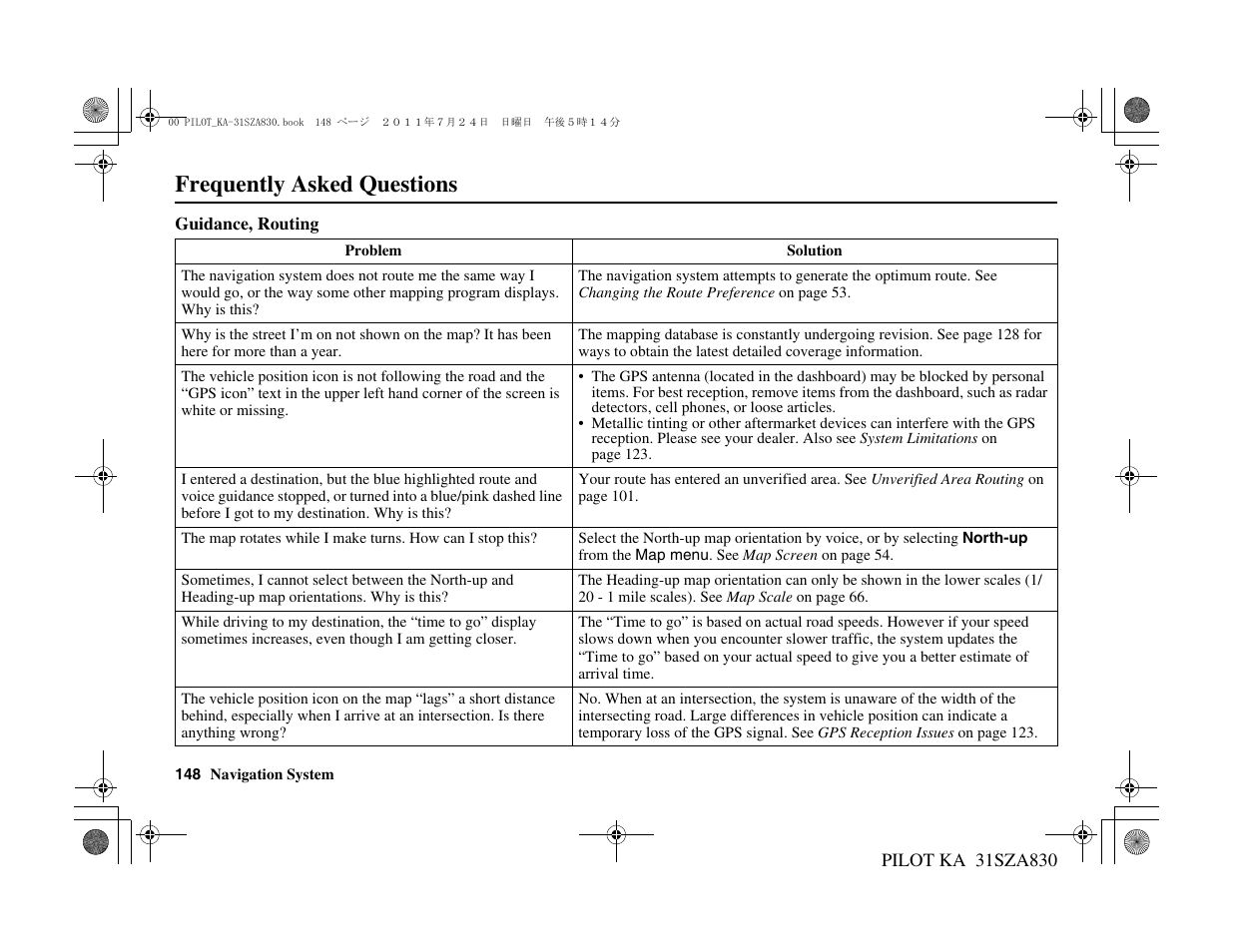 Frequently asked questions | HONDA 2012 Pilot Navigation User Manual | Page 149 / 179