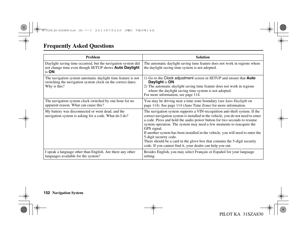 Frequently asked questions | HONDA 2012 Pilot Navigation User Manual | Page 153 / 179