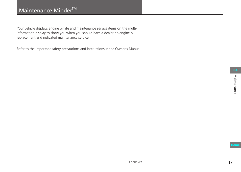 Maintenance mindertm, P. 17, Maintenance minder | HONDA 2012 Civic Natural Gas User Manual | Page 17 / 33