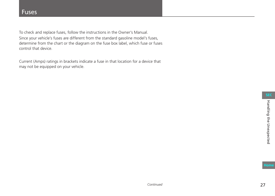 Fuses, P. 27 | HONDA 2012 Civic Natural Gas User Manual | Page 27 / 33